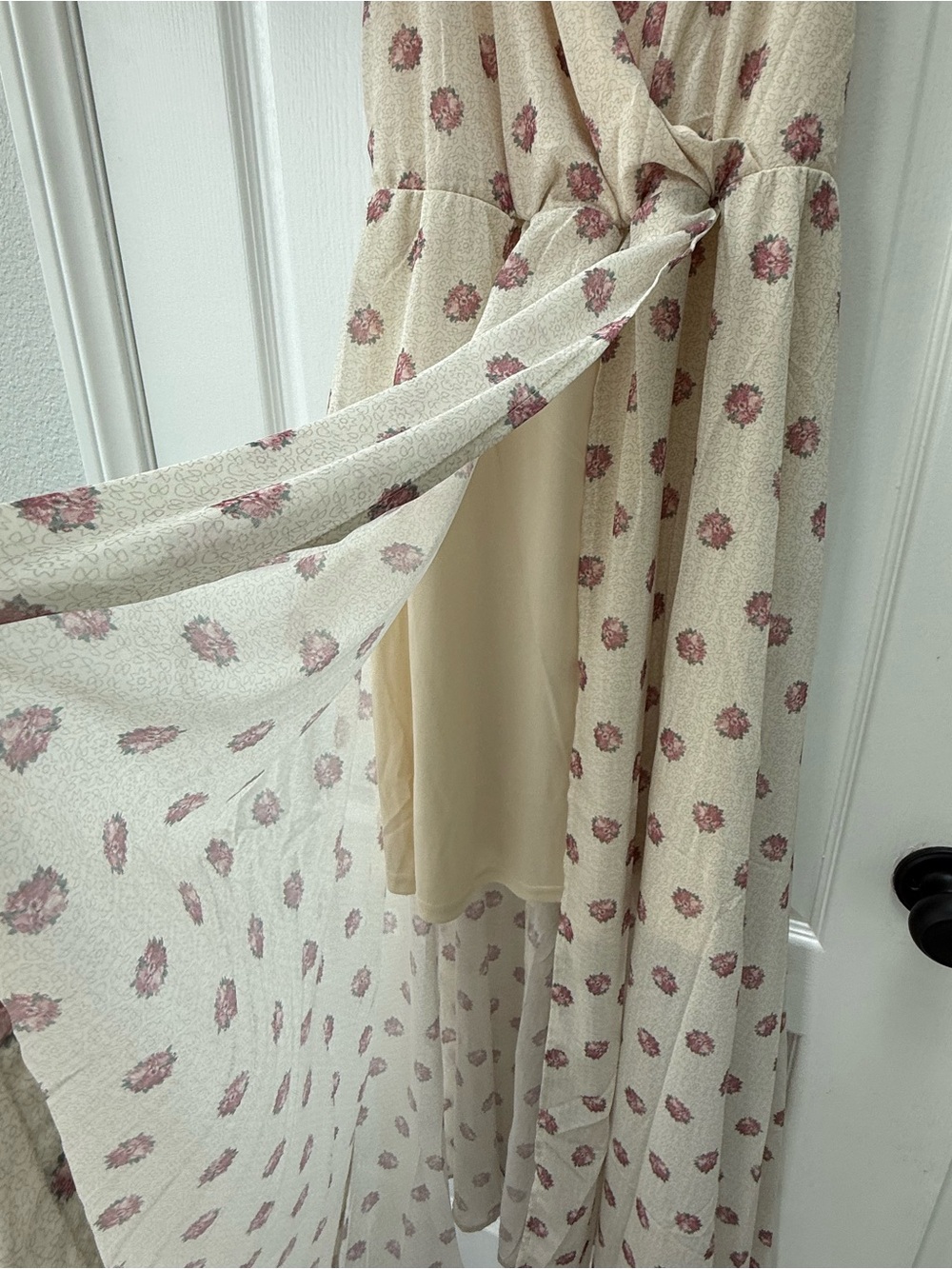 Joyfolie Cream Maxi Dress with Rose Pink Dot Print - Picture 3 of 3